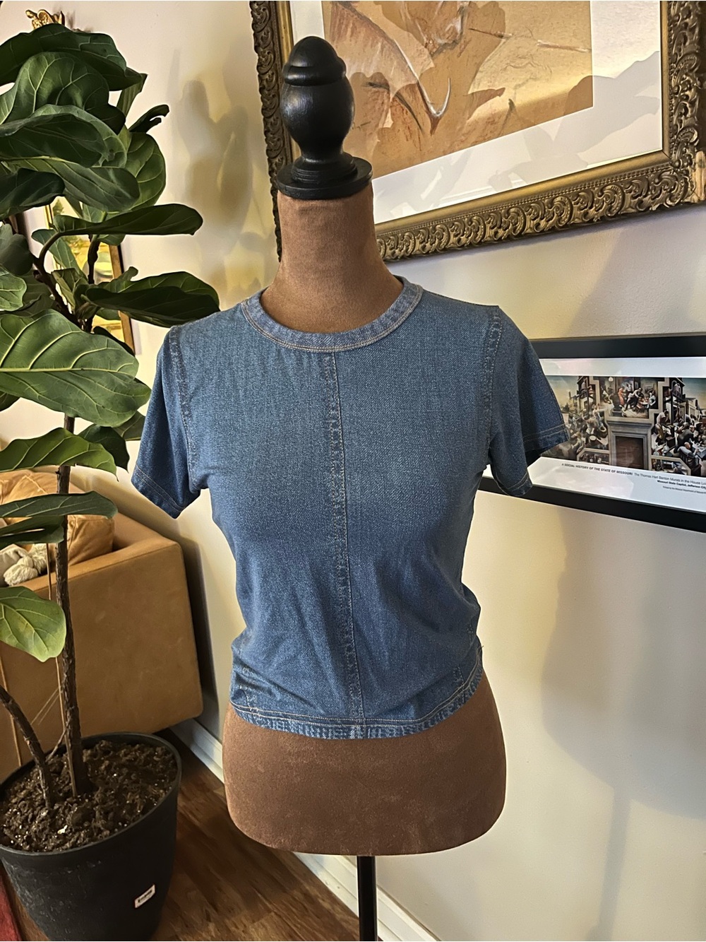 rag & bone Denim-Look Short Sleeve Tee in Blue